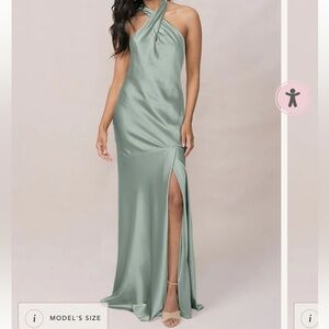 Revelry Athena Satin Dress Green